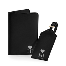 Load image into Gallery viewer, Passport and Luggage Tag Set Initials - Black