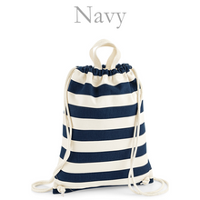 Load image into Gallery viewer, Gymsac Bag Navy Stripe Name