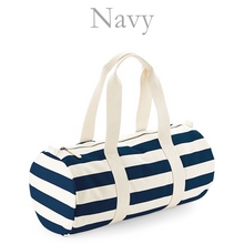 Load image into Gallery viewer, Barrel Bag Navy Stripe Name