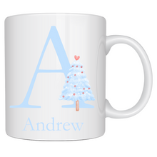 Load image into Gallery viewer, Alphabet Christmas Mug - Blue Tree Blue Letter