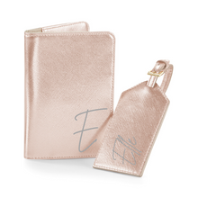 Load image into Gallery viewer, Passport and Luggage Tag Set  Initial & Name - Rose Gold