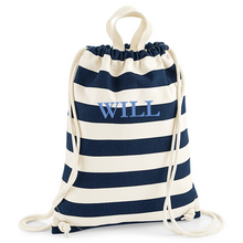 Load image into Gallery viewer, Gymsac Bag Navy Stripe Name