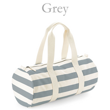 Load image into Gallery viewer, Barrel Bag Grey Stripe Name