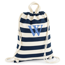 Load image into Gallery viewer, Gymsac Bag Navy Stripe Initial