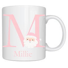 Load image into Gallery viewer, Alphabet Christmas Mug - Pink Santa Face Pink Letter