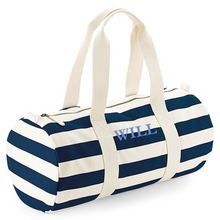 Load image into Gallery viewer, Barrel Bag Navy Stripe Name