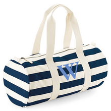 Load image into Gallery viewer, Barrel Bag Navy Stripe Initial