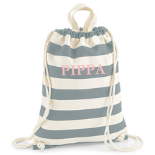 Load image into Gallery viewer, Gymsac Bag Grey Stripe Name
