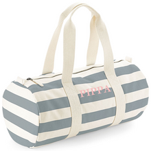 Load image into Gallery viewer, Barrel Bag Grey Stripe Name
