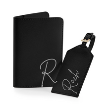 Load image into Gallery viewer, Passport and Luggage Tag Set Initial & Name - Black