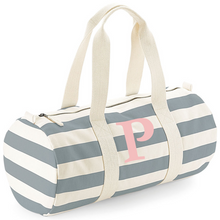 Load image into Gallery viewer, Barrel Bag Grey Stripe Initial