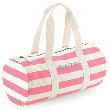 Load image into Gallery viewer, Barrel Bag Pink Stripe Name