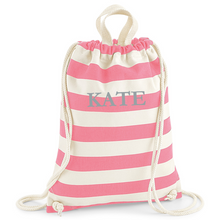 Load image into Gallery viewer, Gymsac Bag Pink Stripe Name