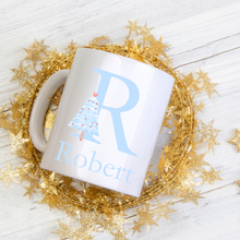 Load image into Gallery viewer, Alphabet Christmas Mug - Blue Tree Blue Letter