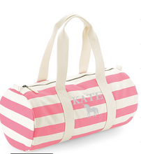 Load image into Gallery viewer, Barrel Bag Pink Stripe Name & Picture