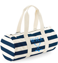 Load image into Gallery viewer, Barrel Bag Navy Stripe Name & Picture