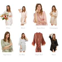 Load image into Gallery viewer, Ladies Robes - Satin with Feather Trim