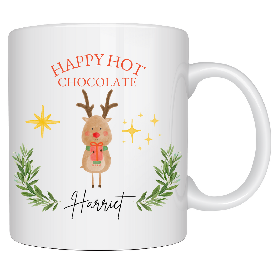 Happy Hot Chocolate Christmas Mug - Reindeer (Front)