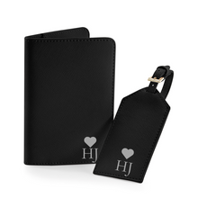 Load image into Gallery viewer, Passport and Luggage Tag Set Initials - Black
