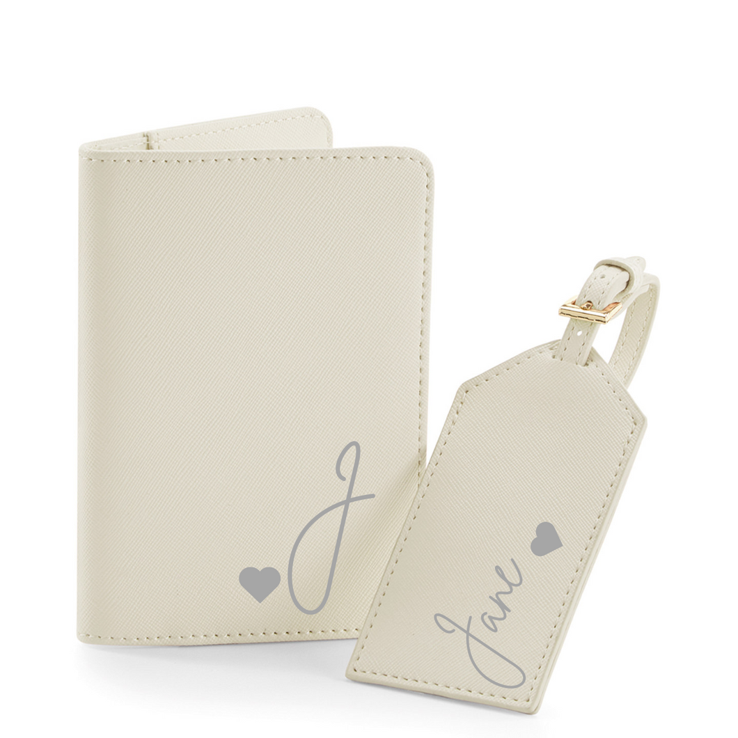 Passport and Luggage Tag Set Initial & Name - Ivory