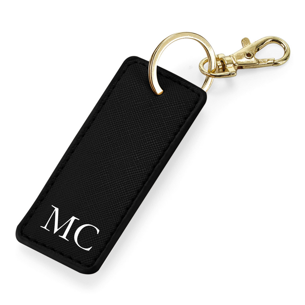 Rectangle Keyring  Initials - Black (Gold Clasp)