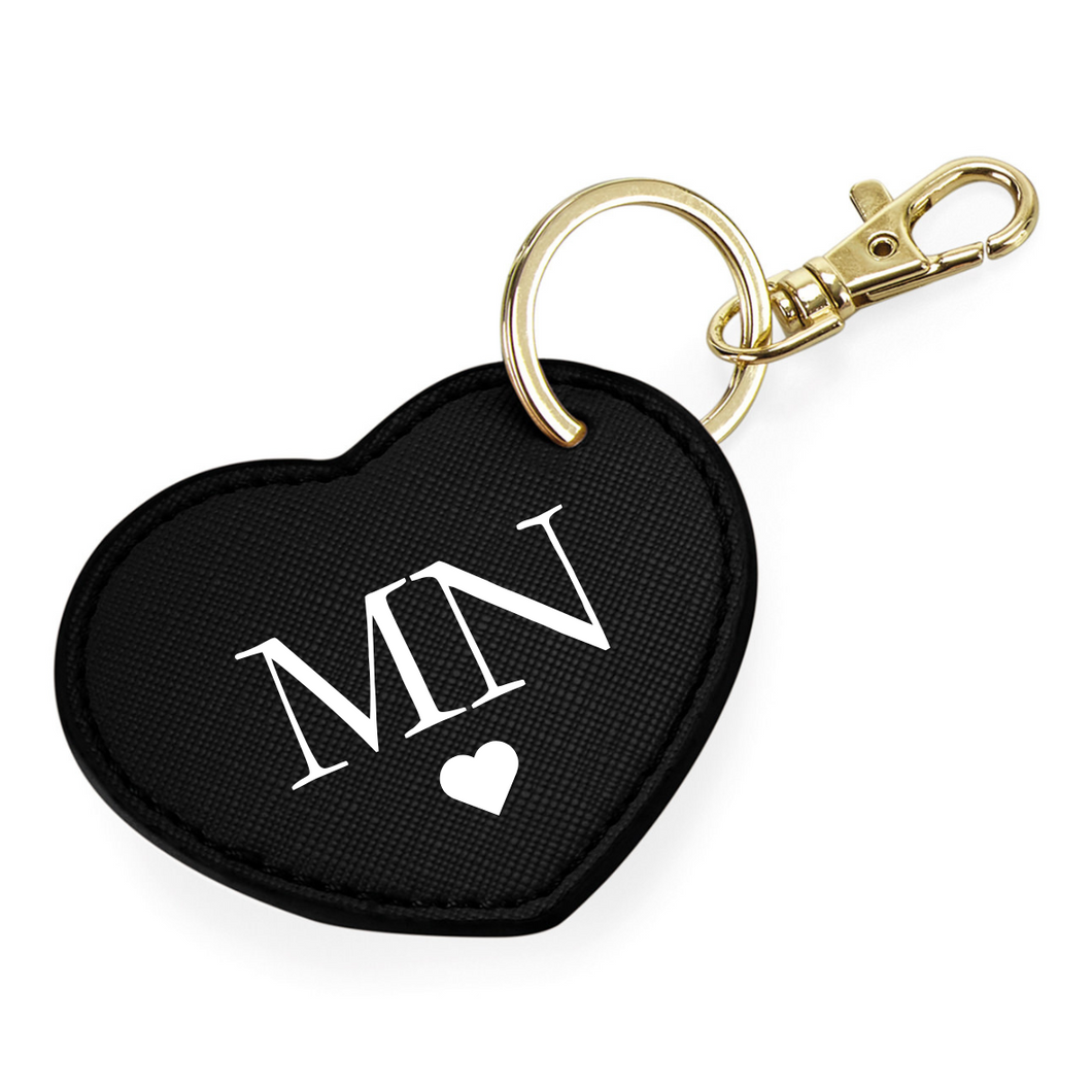 Heart Keyring Initials - Black (Gold Clasp)