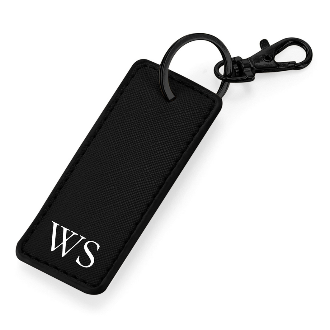 Rectangle Keyring Initials - Black (Black Clasp)