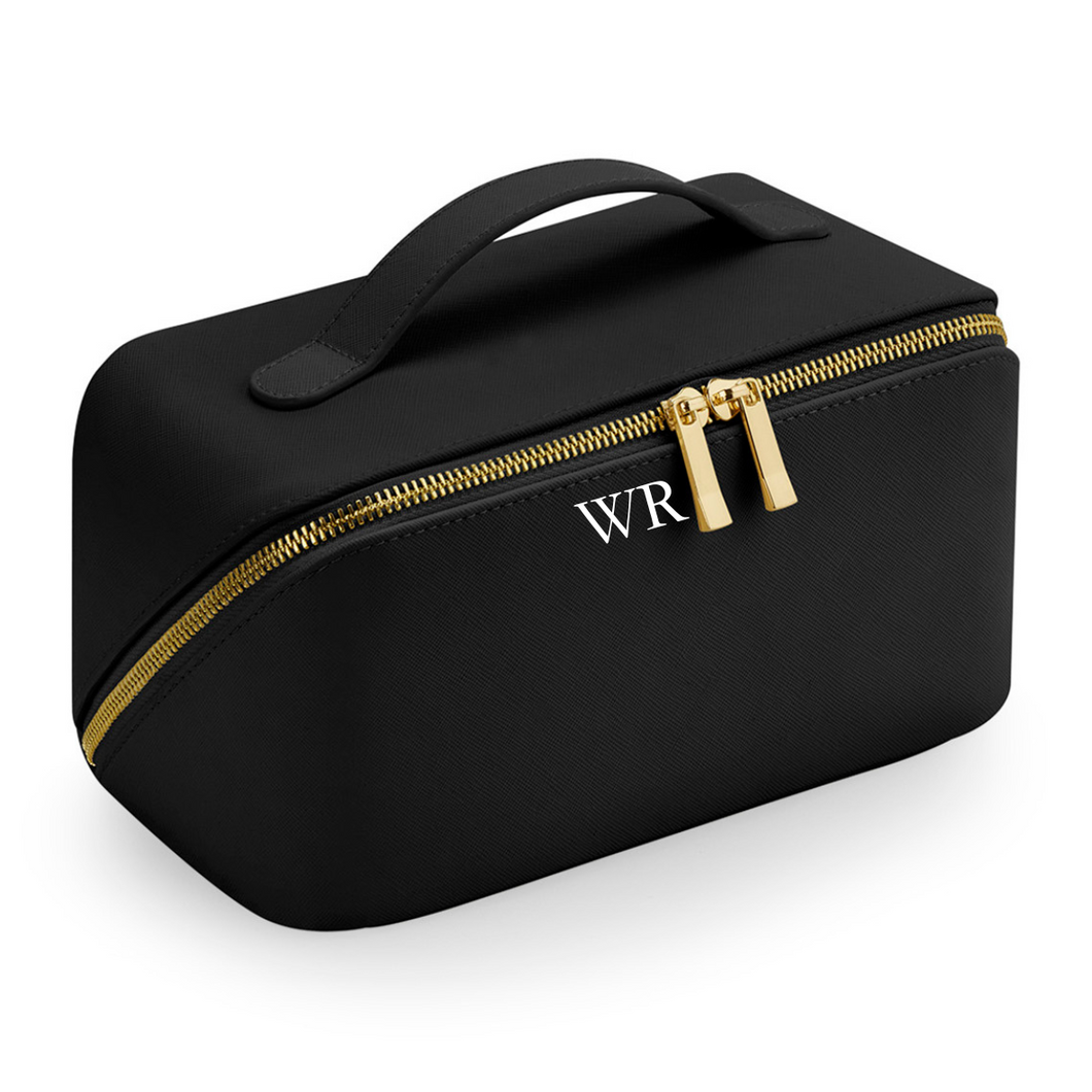 Flat Lay Make Up Bag - Black (Gold Zip) Large