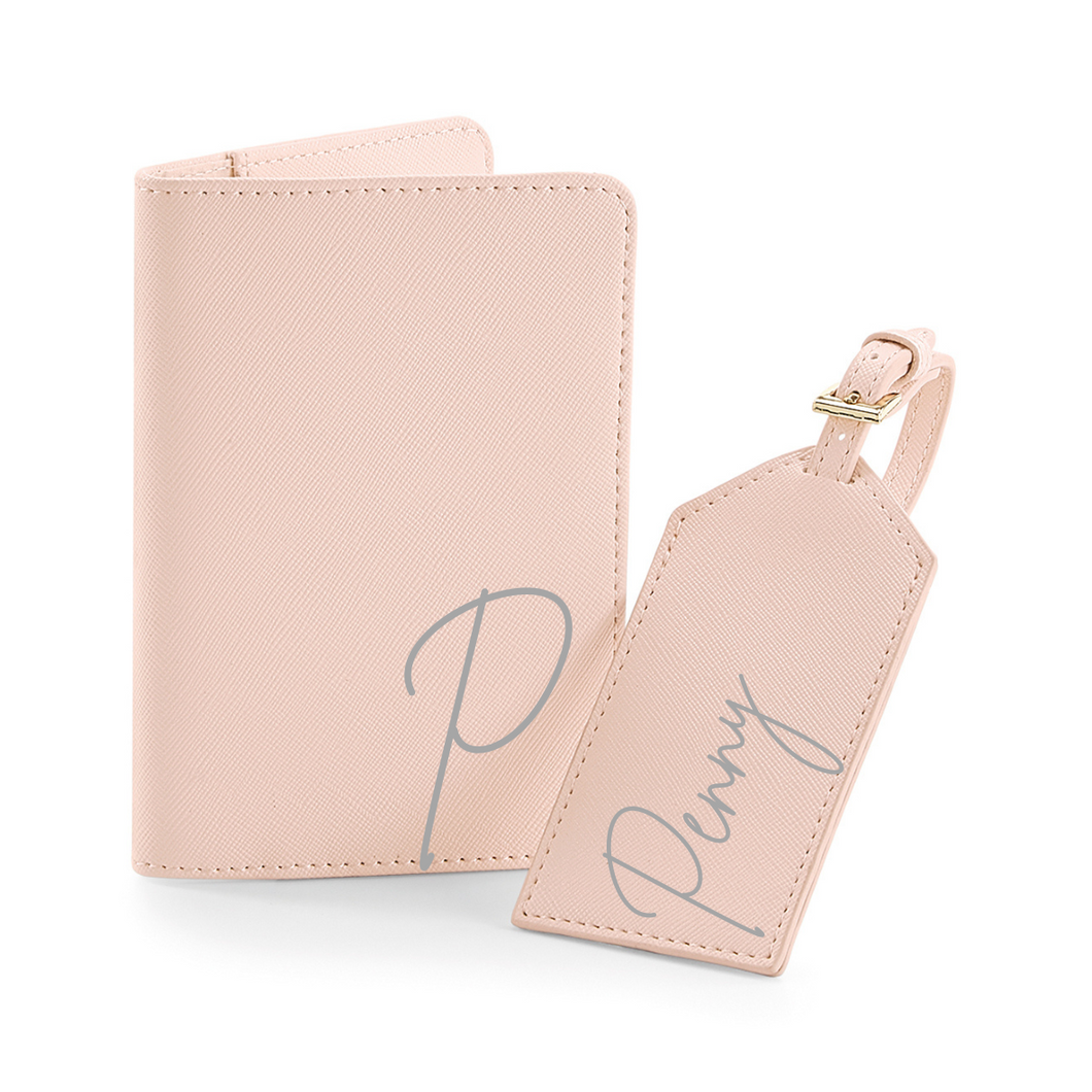 Passport and Luggage Tag Set Initial & Name - Pink