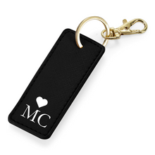 Load image into Gallery viewer, Rectangle Keyring  Initials - Black (Gold Clasp)
