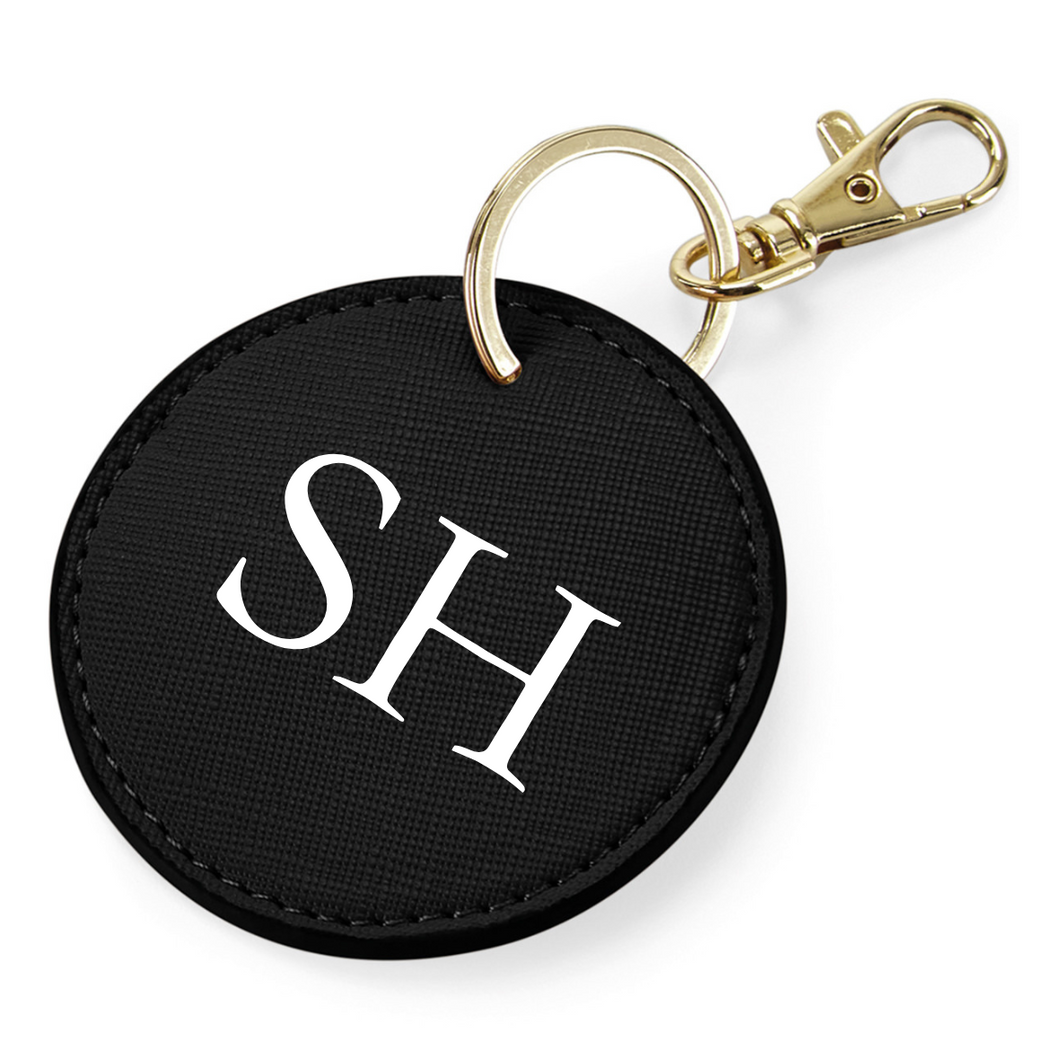 Round Keyring Initials - Black (Gold Clasp)