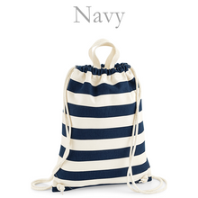 Load image into Gallery viewer, Gymsac Bag Navy Stripe Name
