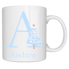 Load image into Gallery viewer, Alphabet Christmas Mug - Blue Tree Blue Letter
