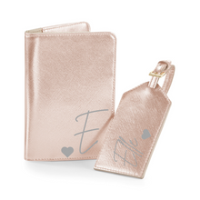 Load image into Gallery viewer, Passport and Luggage Tag Set  Initial &amp; Name - Rose Gold
