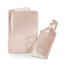 Load image into Gallery viewer, Passport and Luggage Tag Set  Initial &amp; Name - Rose Gold
