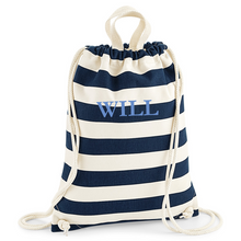 Load image into Gallery viewer, Gymsac Bag Navy Stripe Name
