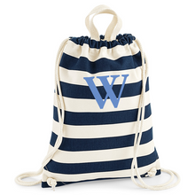 Load image into Gallery viewer, Gymsac Bag Navy Stripe Initial
