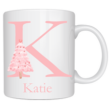 Load image into Gallery viewer, Alphabet Christmas Mug - Pink Tree Pink Letter
