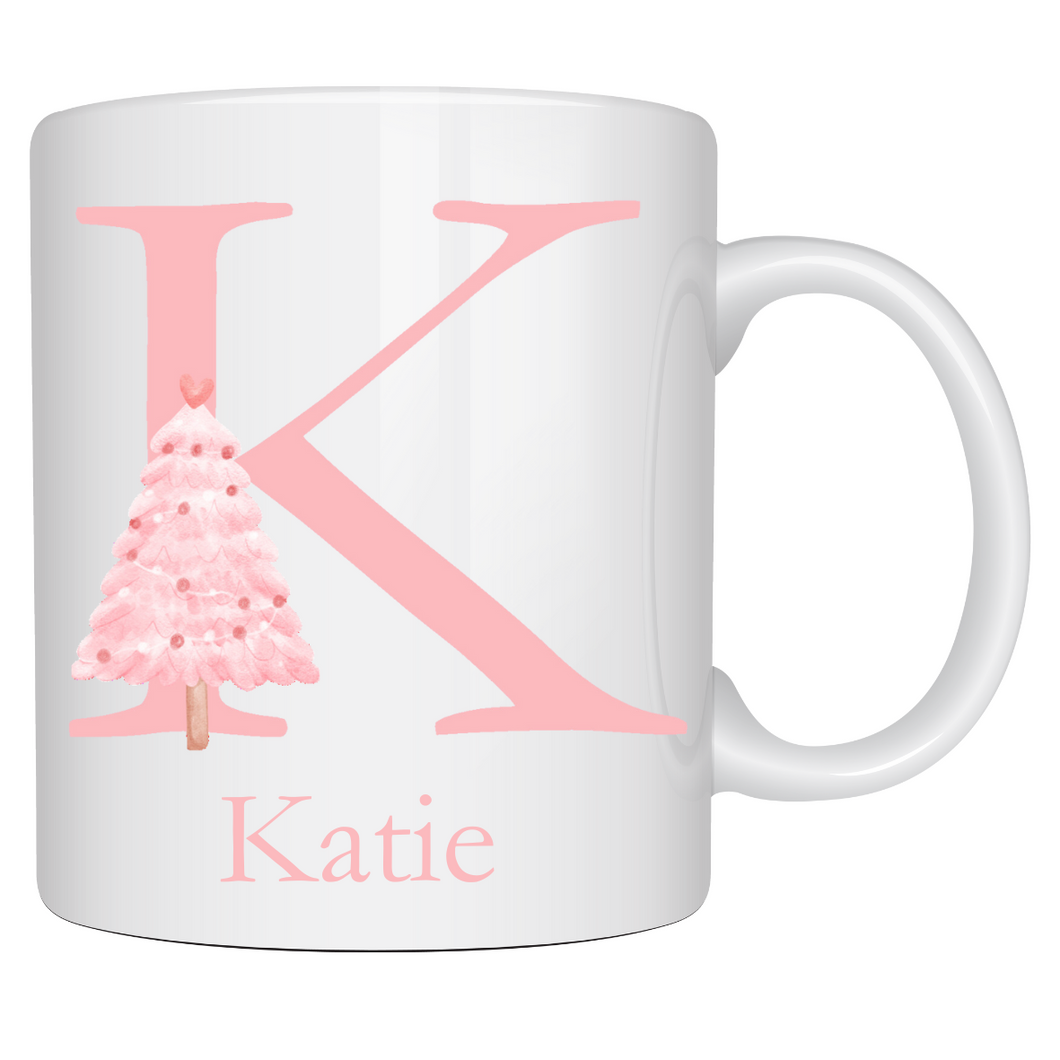 Alphabet Christmas Mug - Pink Tree Pink Letter