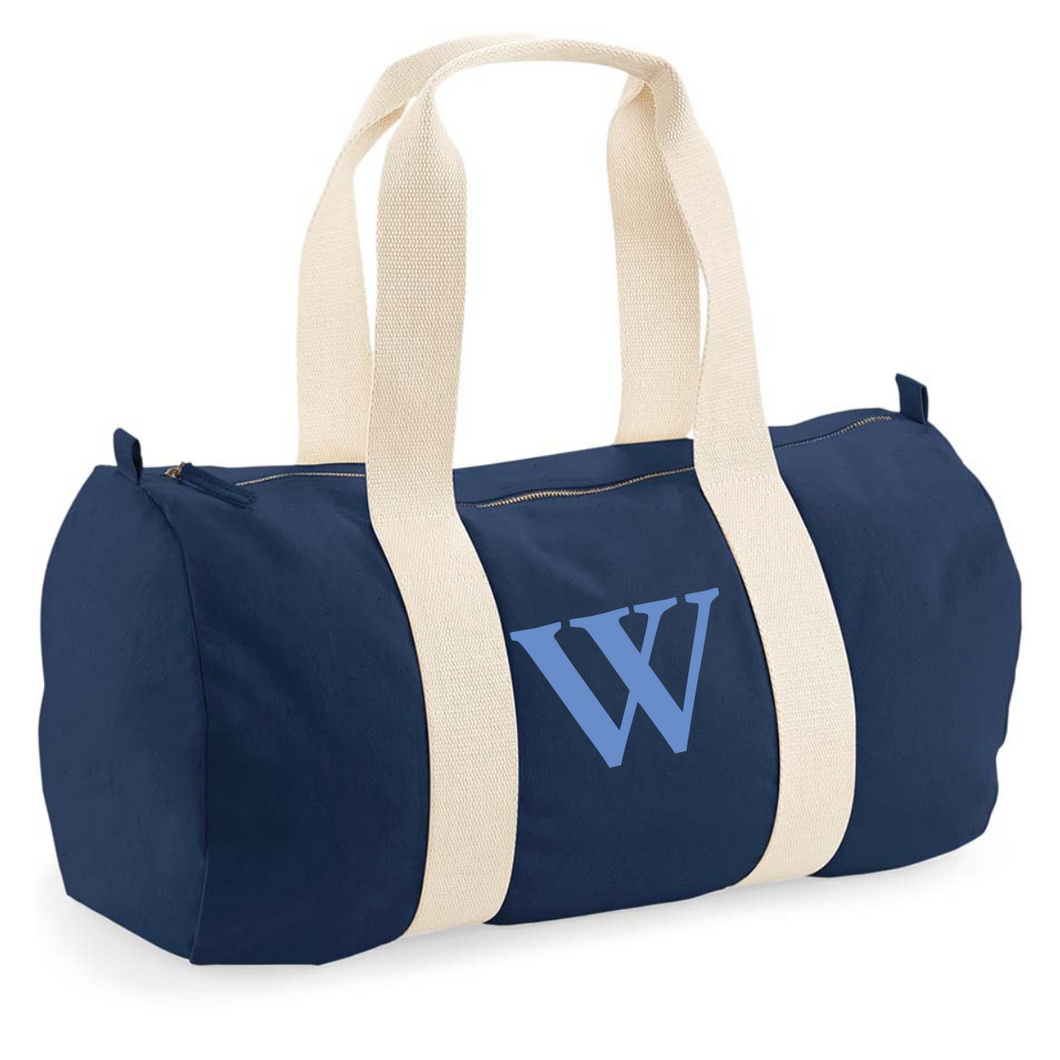 Barrel Bag Navy Initial