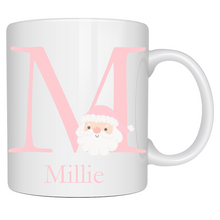 Load image into Gallery viewer, Alphabet Christmas Mug - Pink Santa Face Pink Letter
