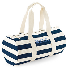 Load image into Gallery viewer, Barrel Bag Navy Stripe Name
