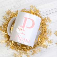 Load image into Gallery viewer, Alphabet Christmas Mug - Pink Santa Face Pink Letter
