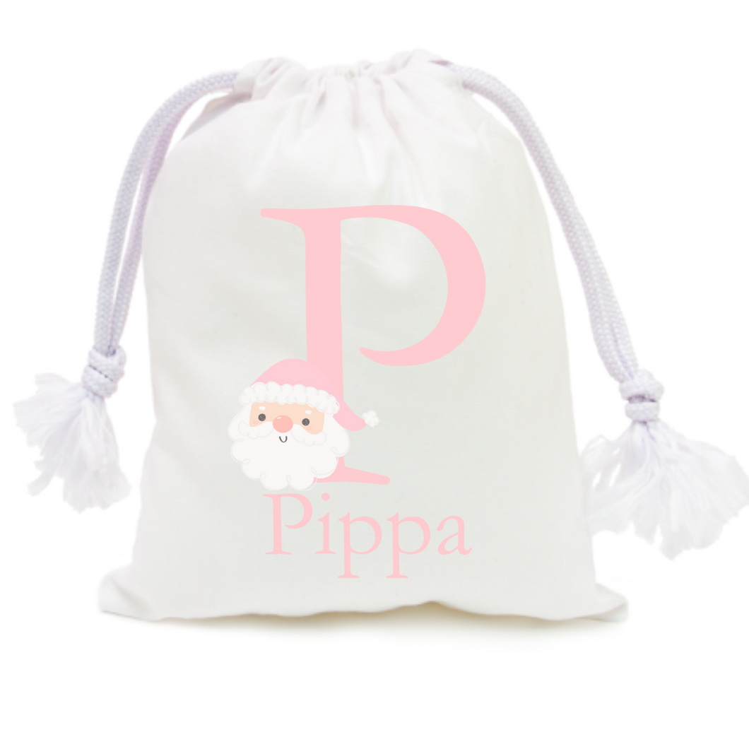 Alphabet Christmas Sack - Pink Santa Face Pink Letter