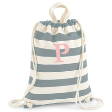 Load image into Gallery viewer, Gymsac Bag Grey Stripe Initial
