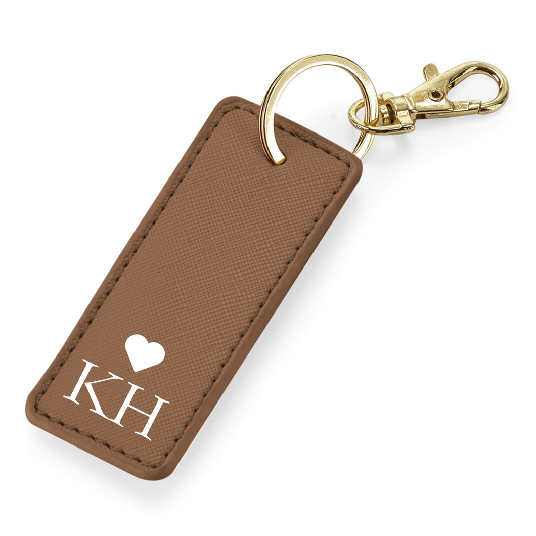 Rectangle Keyring Initials  - Tan