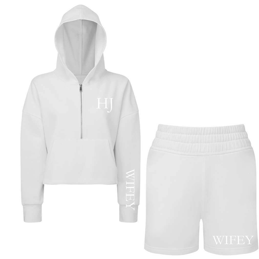 Wifey Cropped Hoodie & Long Shorts Set