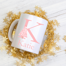 Load image into Gallery viewer, Alphabet Christmas Mug - Pink Tree Pink Letter
