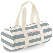 Load image into Gallery viewer, Barrel Bag Grey Stripe Name
