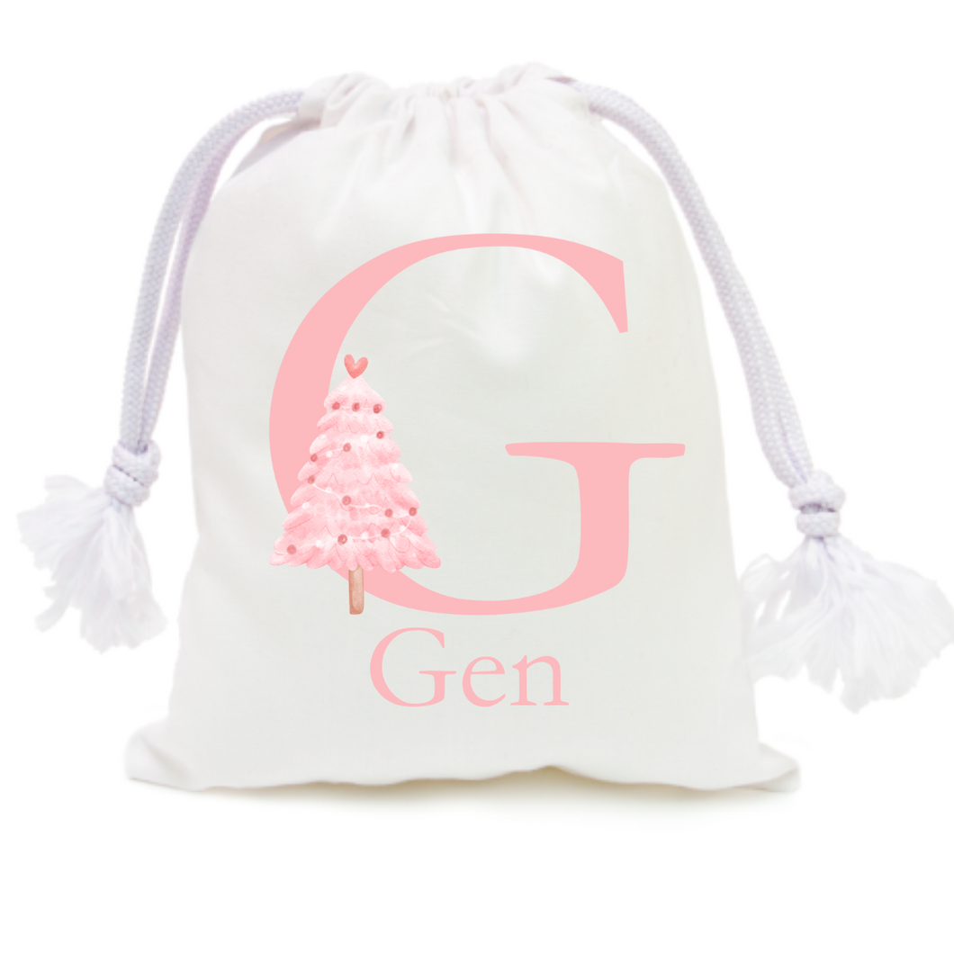 Alphabet Christmas Sack - Pink Tree Pink Letter